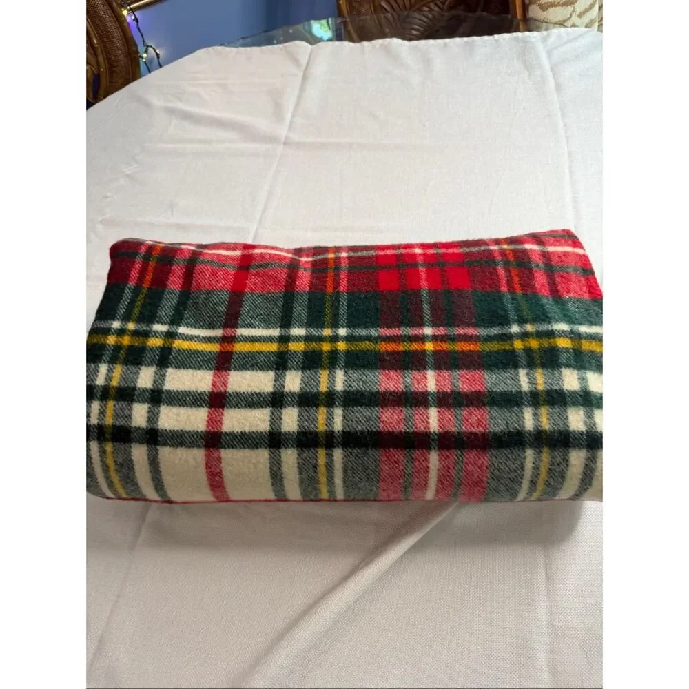 Vintage LL Bean Tartan Wool Blanket Camp Blanket Freeport, Maine USA Made
